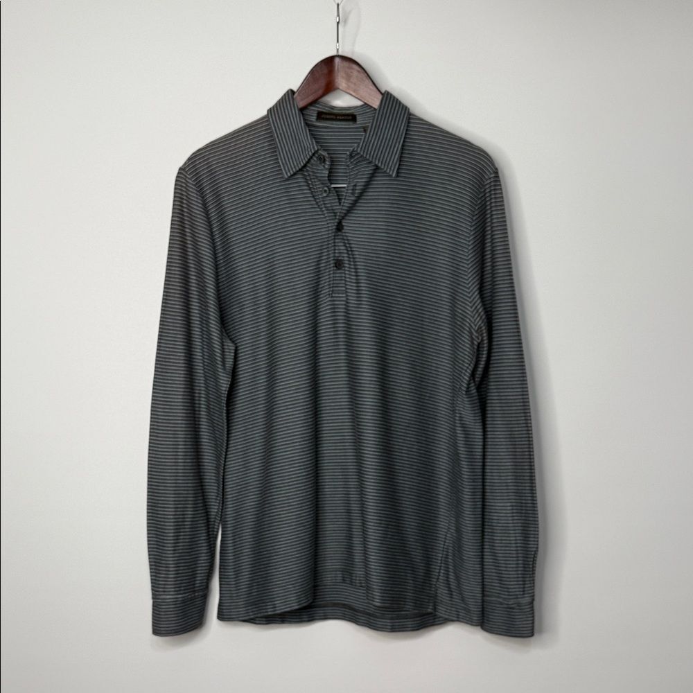Joseph Abboud Long Sleeve Pima Cotton Striped Polo Shirt Size Large